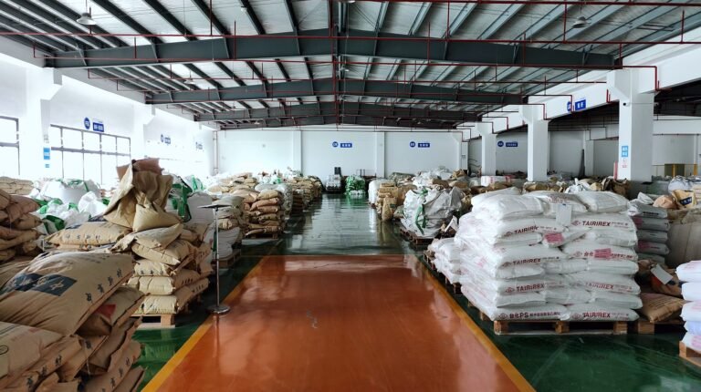 Finished-goods warehouse with bagged compounds